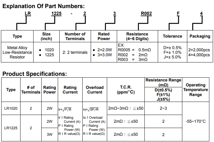 旺诠贴片电阻 LR系列宽电极系列金属合金微电阻
